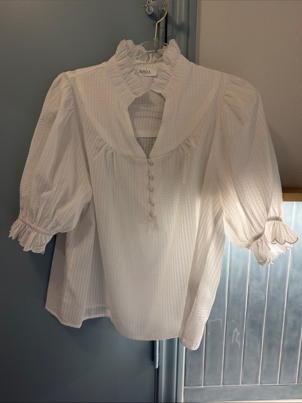 White Ruffled Puff-Sleeve Blouse